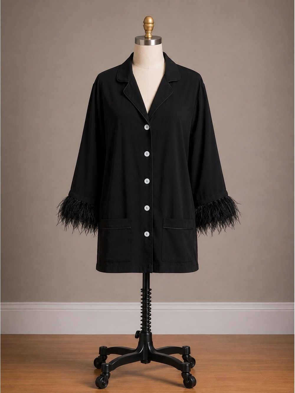 Sleeper Party Pajamas Top Detachable Feathers in Black Size XL Made in Ukraine